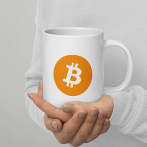 Weiße, glänzende Tasse für Bitcoin Fans